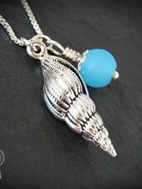 Sea Glass Seashell Pendant Necklace Beach Coastal Ocean Sterling Silver Chain